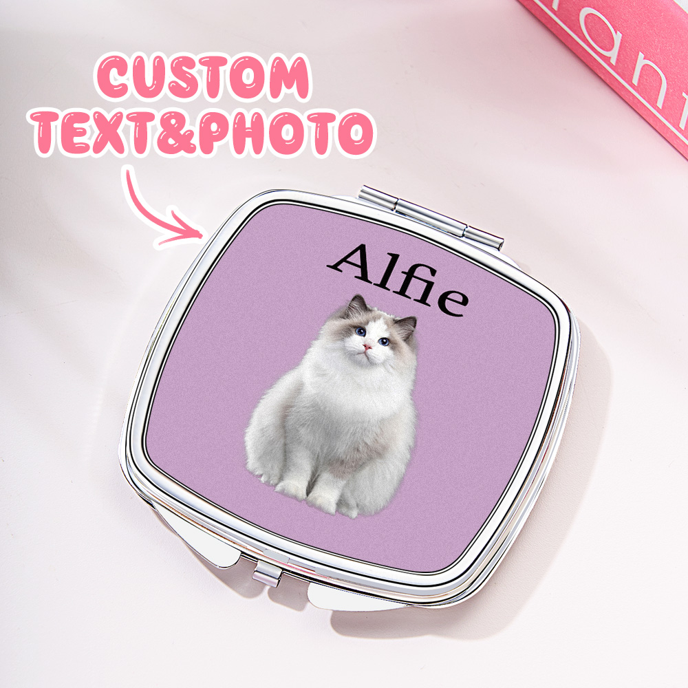 Personalized Pet Portrait Compact Portable Mirror Travel Birthday Gift for Pet Lover- mikcustom.com
