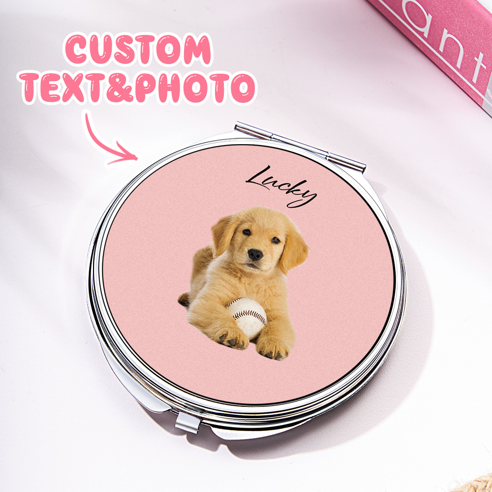 Personalized Pet Portrait Compact Portable Mirror Travel Birthday Gift for Pet Lover- mikcustom.com