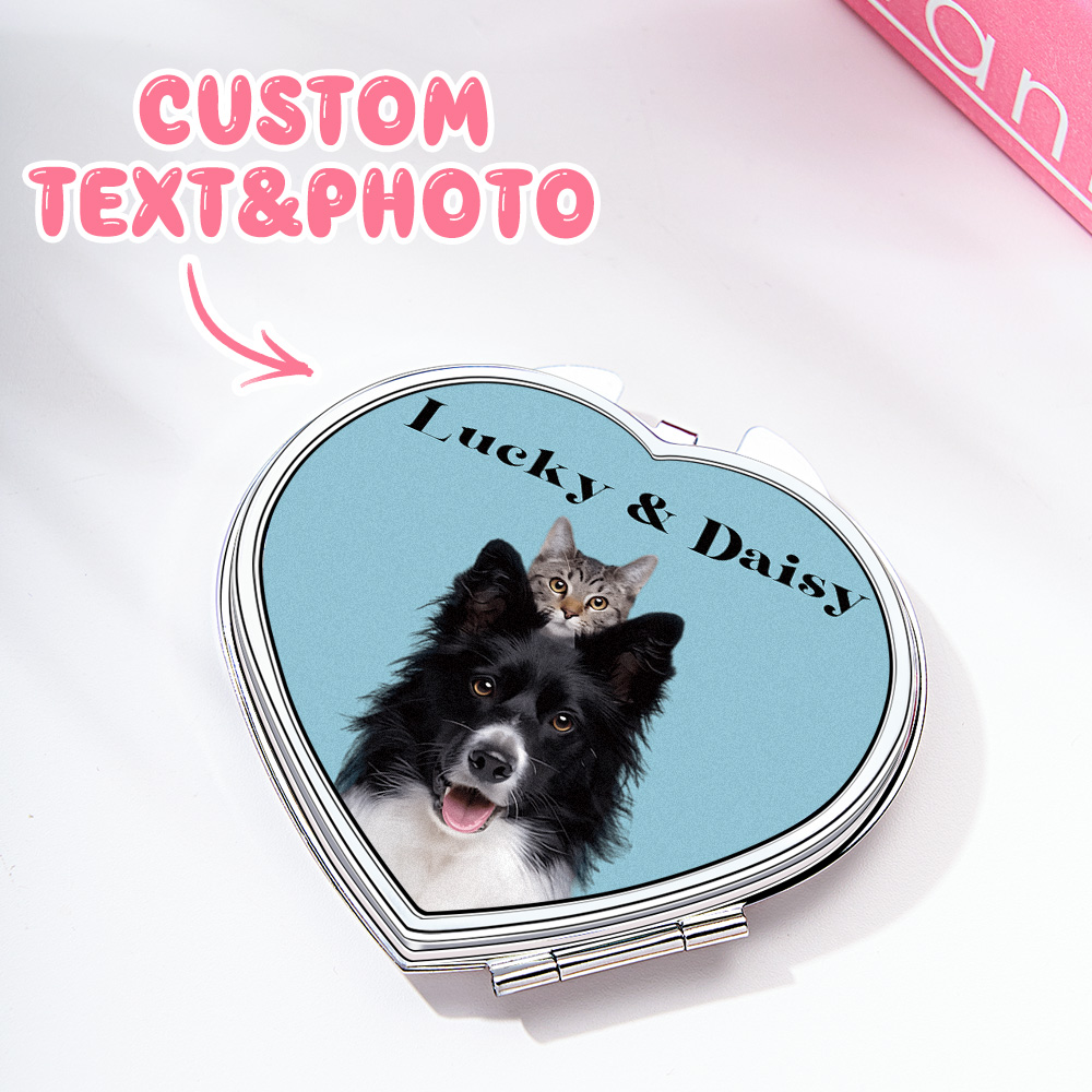 Personalized Pet Portrait Compact Portable Mirror Travel Birthday Gift for Pet Lover- mikcustom.com