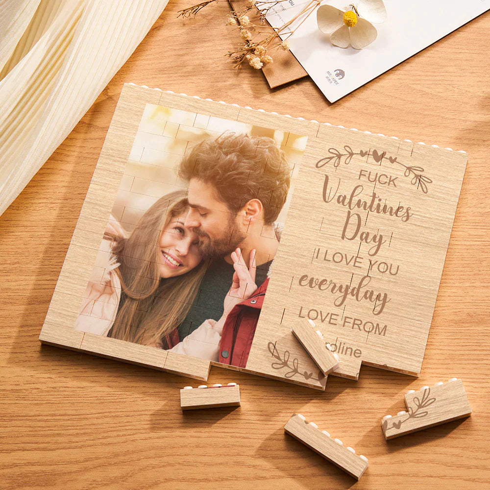 Custom Building Block Puzzle Horizontal Trio Photo Brick Valentine Gift I love You Every Day- mikcustom.com