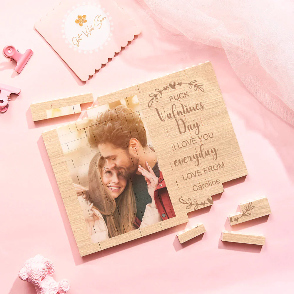 Custom Building Block Puzzle Horizontal Trio Photo Brick Valentine Gift I love You Every Day- mikcustom.com