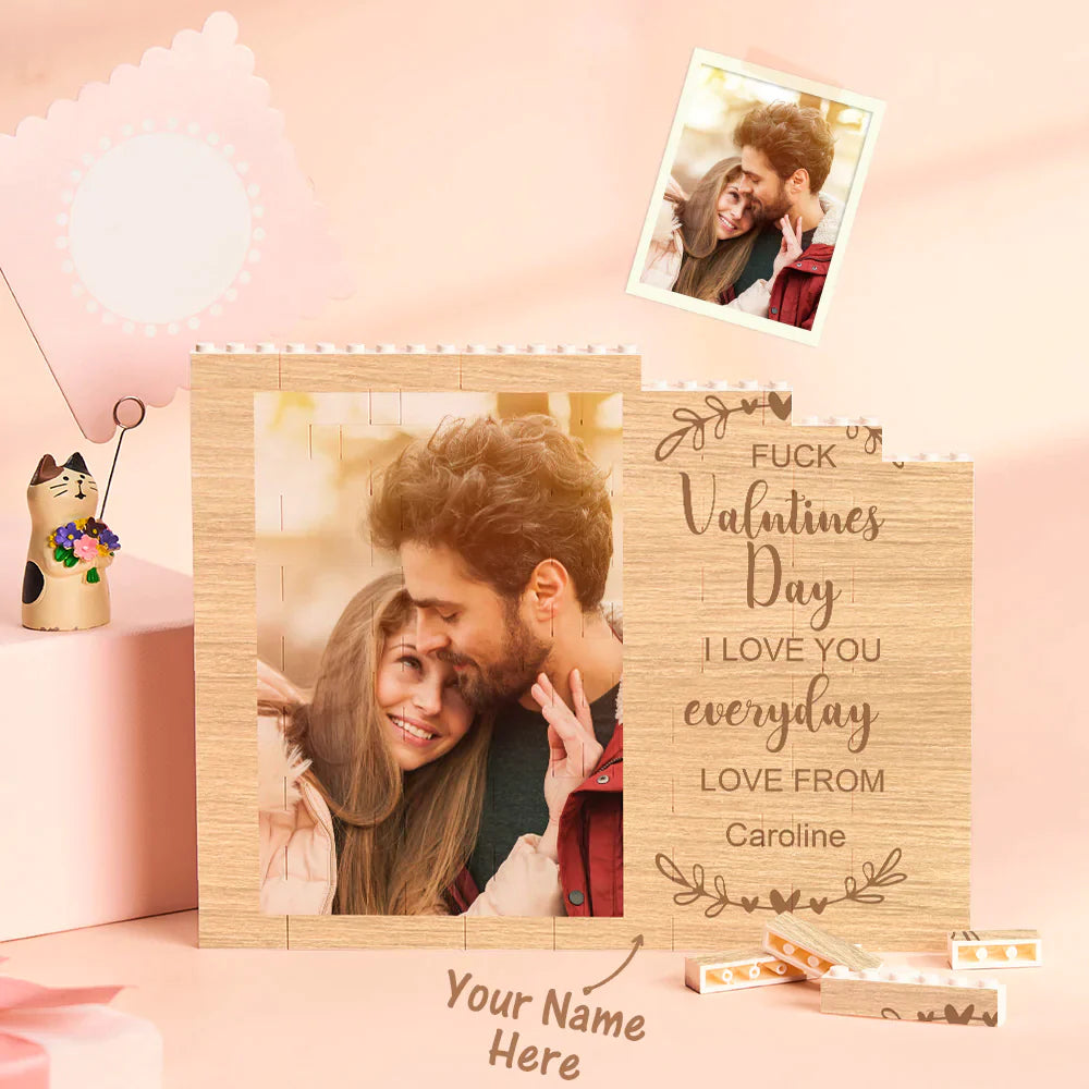 Custom Building Block Puzzle Horizontal Trio Photo Brick Valentine Gift I love You Every Day- mikcustom.com