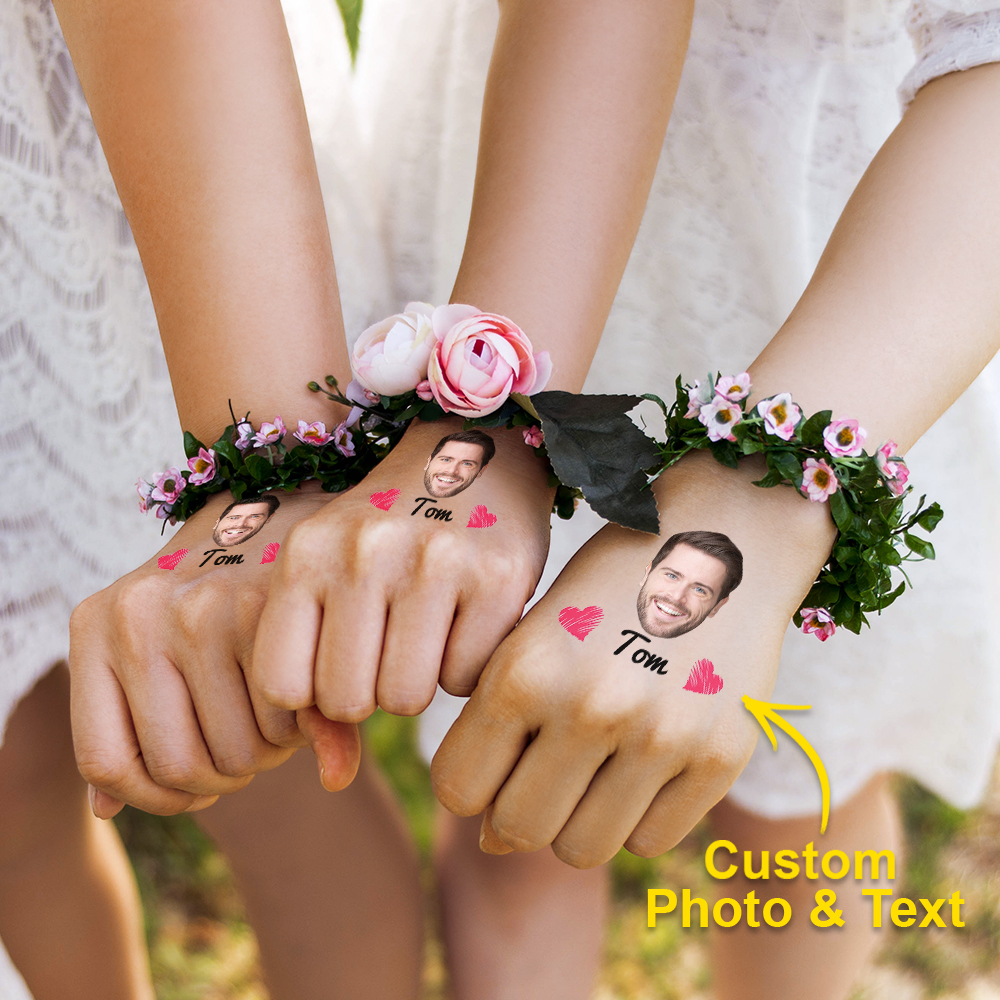 Personalized Waterproof Temporary Face Photo Tattoo Stickers with Name Set of 15 Bachelorette Party Birthday Wedding Favors- mikcustom.com