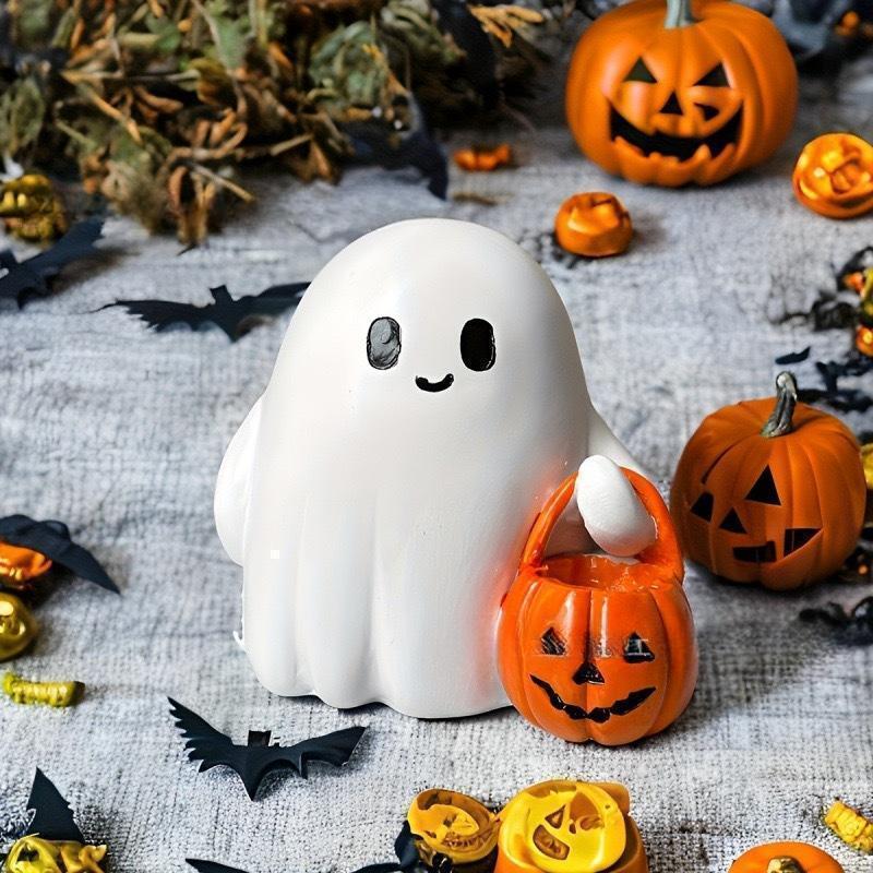 Cute Halloween Ghost – Mini Figurine for Desk, Spooky Tabletop Decoration, Trick-or-Treat Accent, Unique Fall Home Gift- mikcustom.com