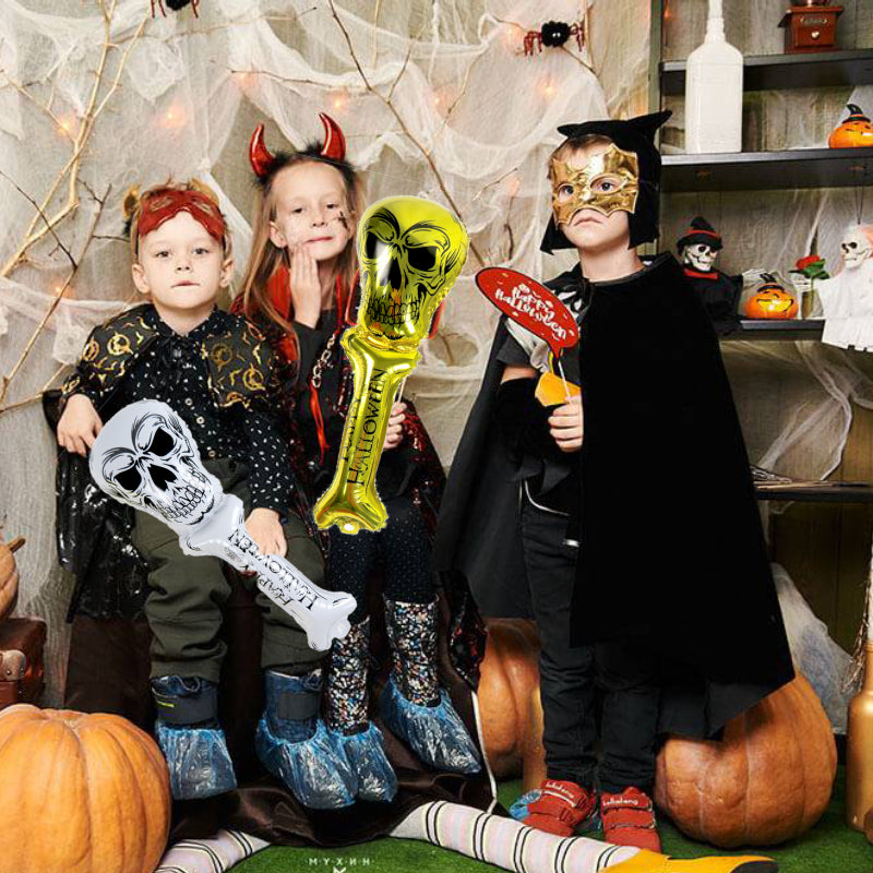 6pcs Halloween Balloon Portable Hand Balloon Stick Skulls Balloon for Halloween Party- mikcustom.com