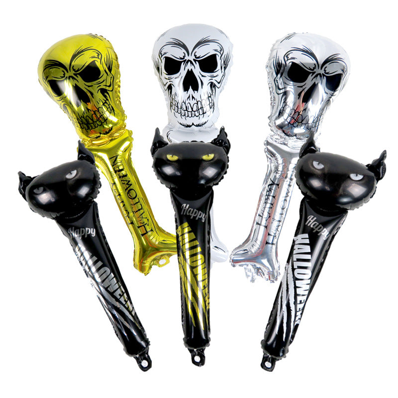 6pcs Halloween Balloon Portable Hand Balloon Stick Skulls Balloon for Halloween Party- mikcustom.com