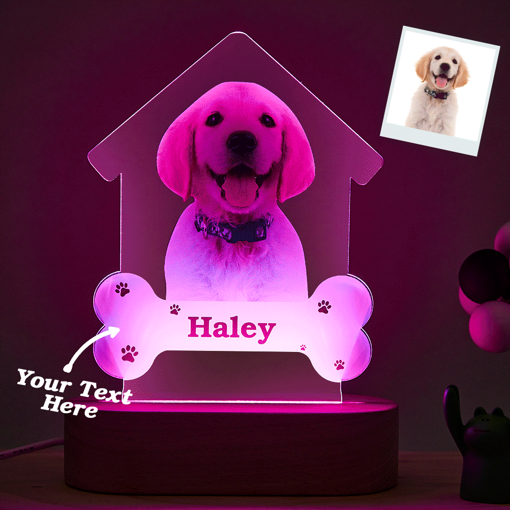 Custom Photo Engraved Puppy Night Light Personalized House Acrylic Lamp Gift for Pet Lover- mikcustom.com