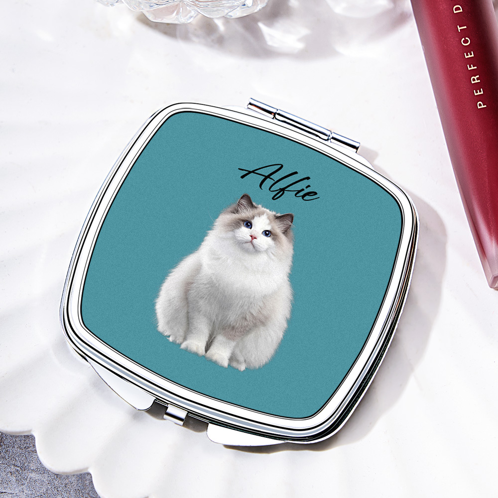 Personalized Pet Portrait Compact Portable Mirror Travel Birthday Gift for Pet Lover- mikcustom.com