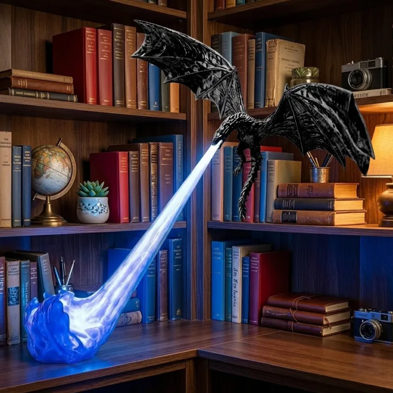 Dragon Flame Book Nook – Glowing Fantasy Bookshelf Decor