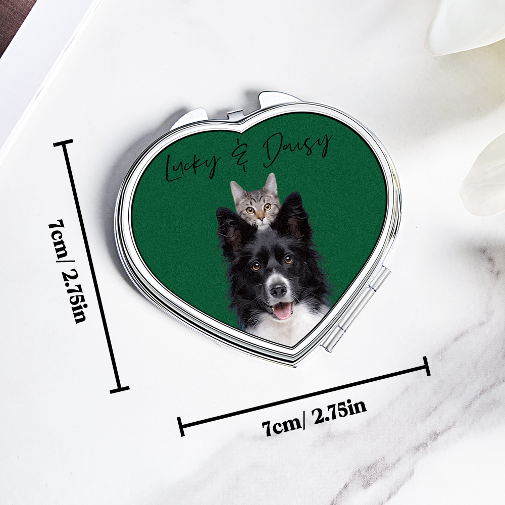 Personalized Pet Portrait Compact Portable Mirror Travel Birthday Gift for Pet Lover- mikcustom.com