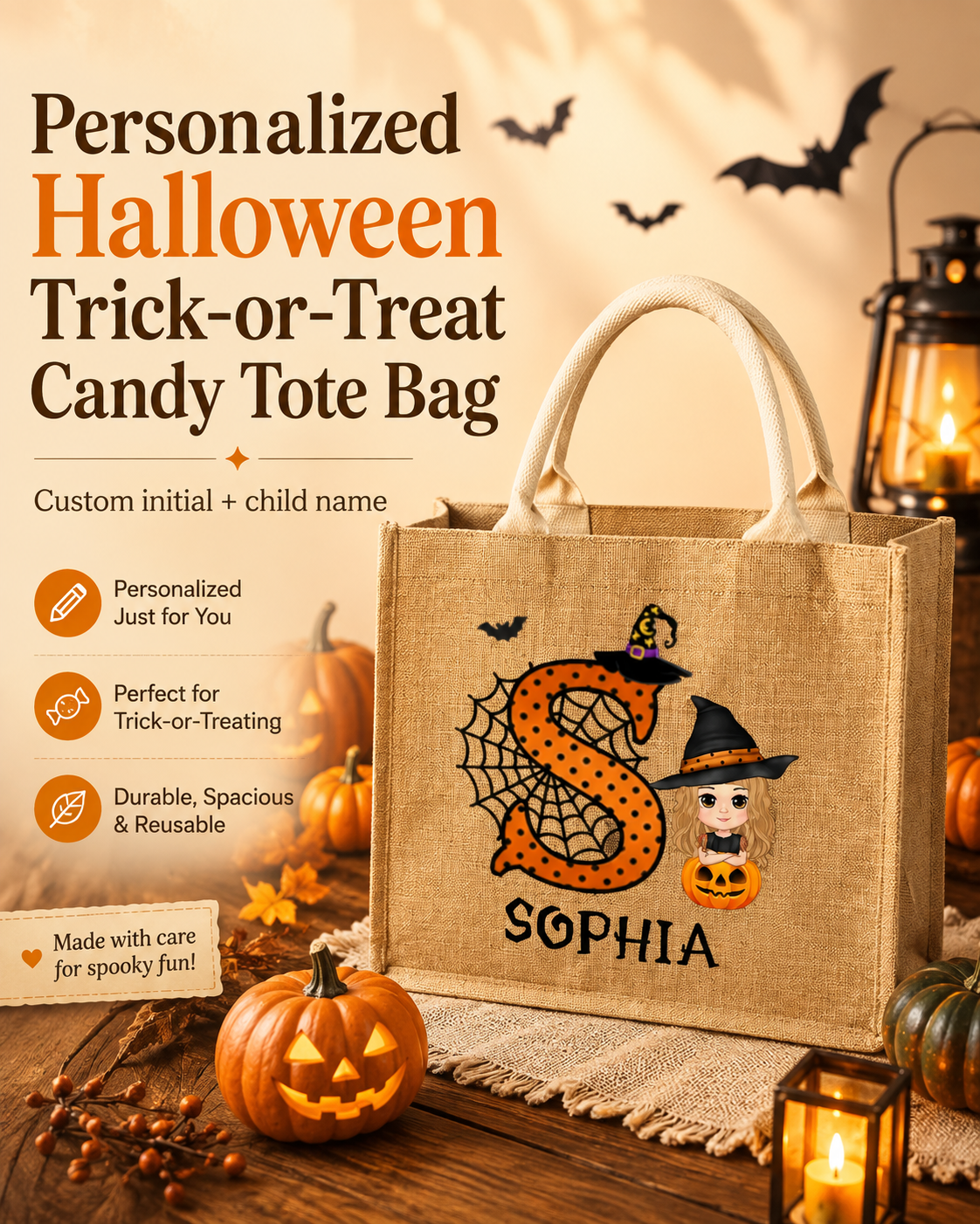 Personalized Halloween Trick-or-Treat Tote Bag for Kids