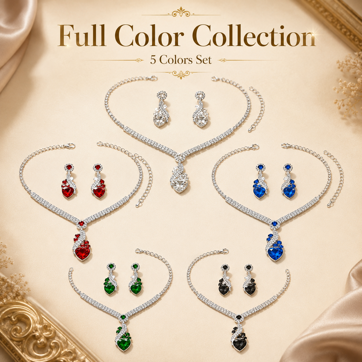 Bridal Rhinestone Heart Necklace and Earrings Set – Elegant Wedding Jewelry