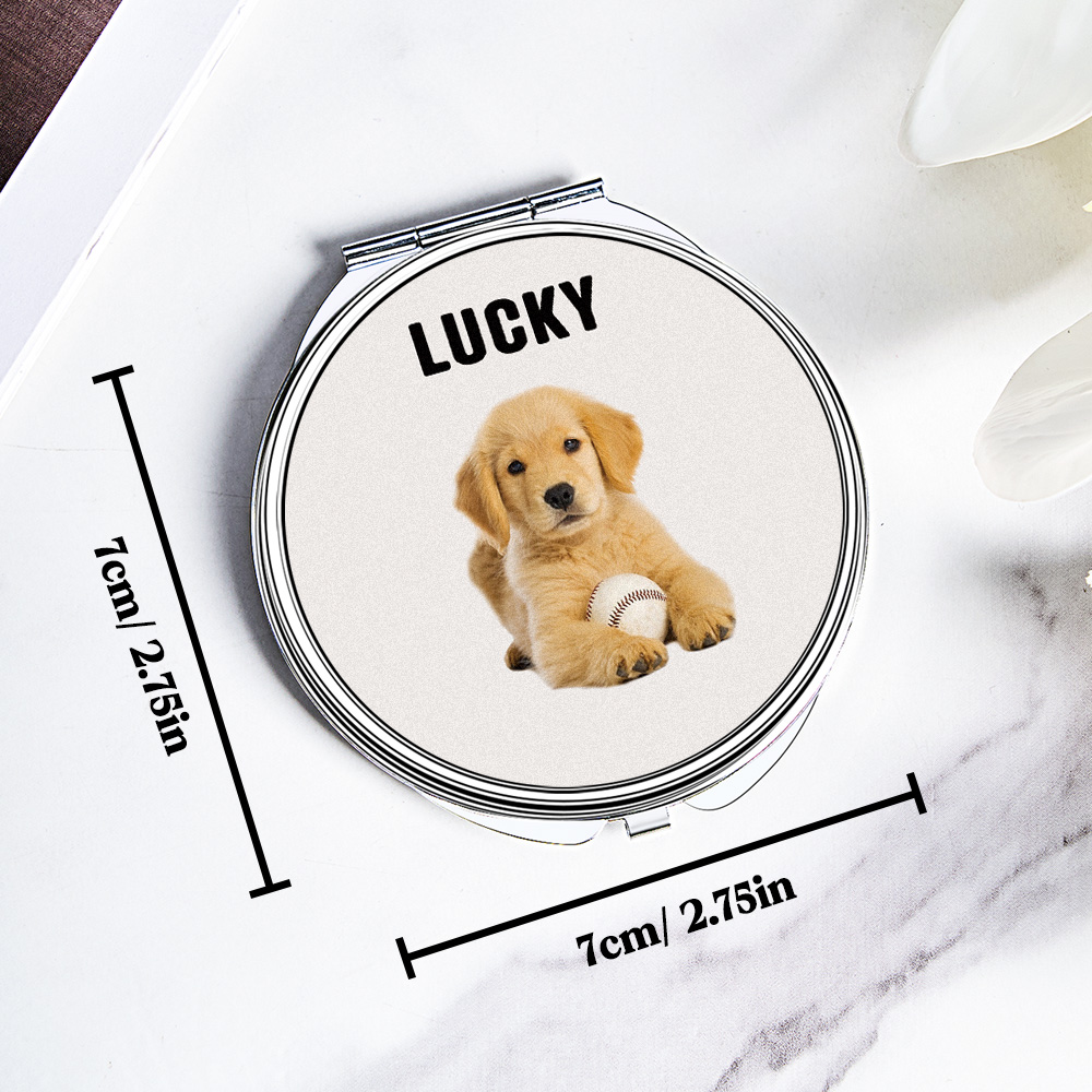 Personalized Pet Portrait Compact Portable Mirror Travel Birthday Gift for Pet Lover- mikcustom.com