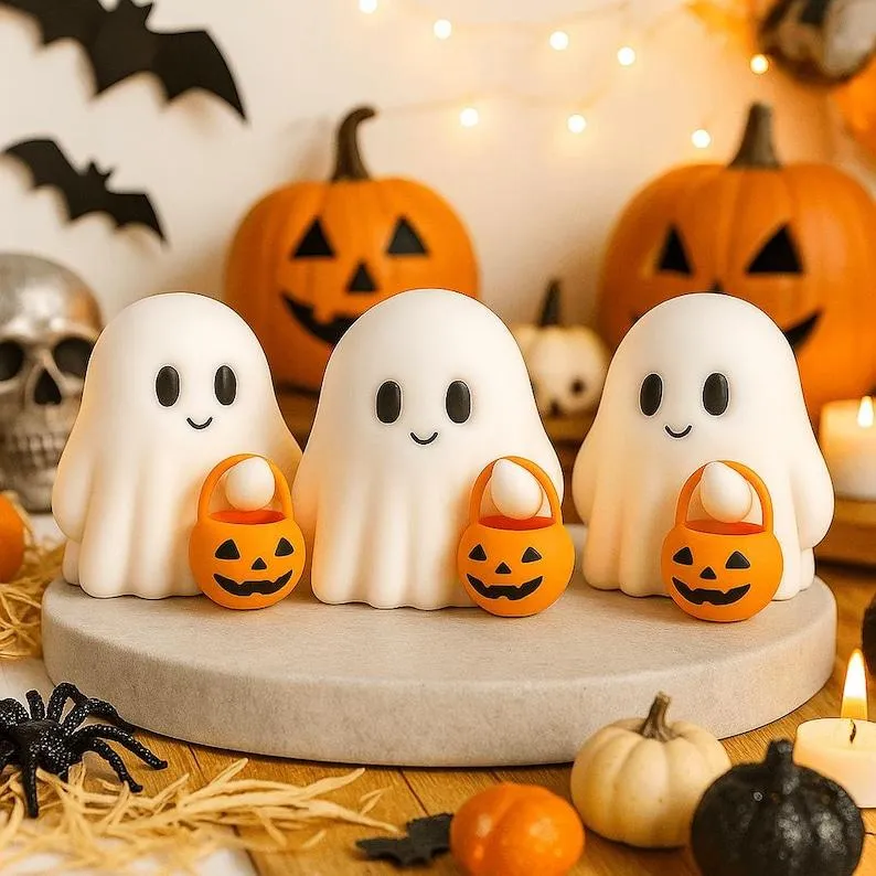 Cute Halloween Ghost – Mini Figurine for Desk, Spooky Tabletop Decoration, Trick-or-Treat Accent, Unique Fall Home Gift- mikcustom.com