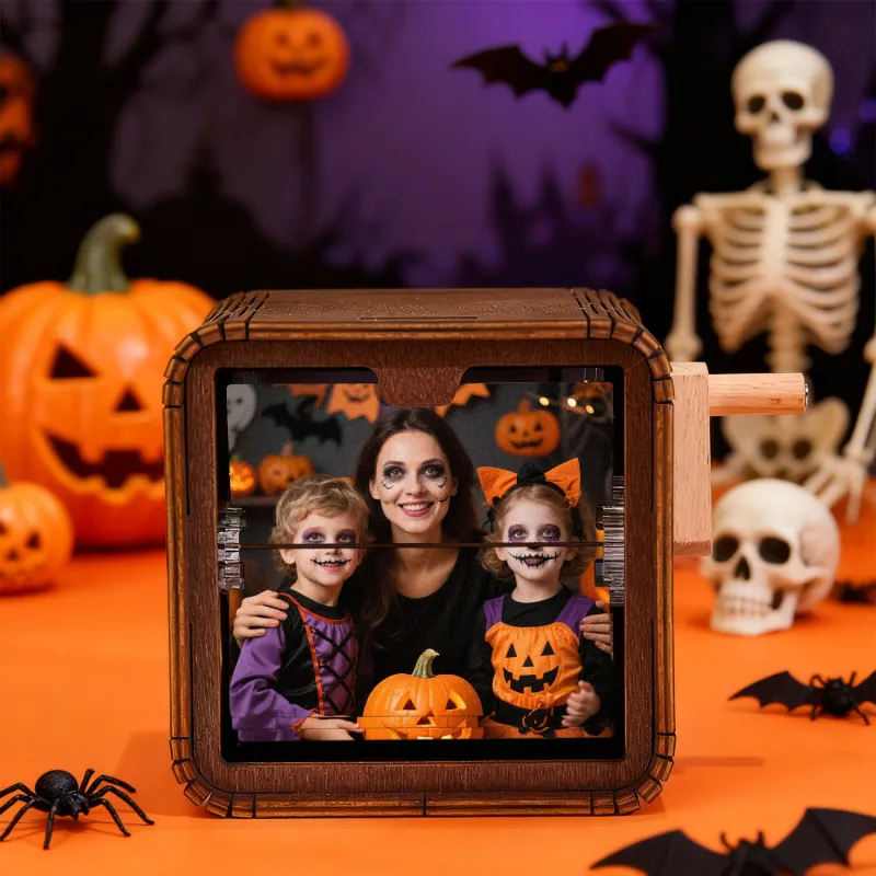 Custom 16 Halloween Photos Music Flipbook Frame Animation Machine Mechanical Hand-cranked Photo Album with Light Unique Halloween Gifts- mikcustom.com