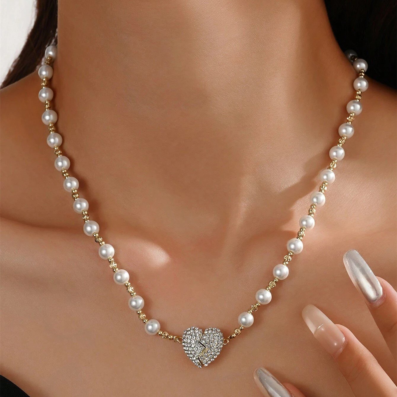 💖The Perfect Gift For Love And Elegance - Magnetic Heart Pearl Necklace 💖- mikcustom.com