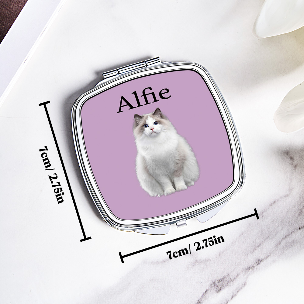Personalized Pet Portrait Compact Portable Mirror Travel Birthday Gift for Pet Lover- mikcustom.com