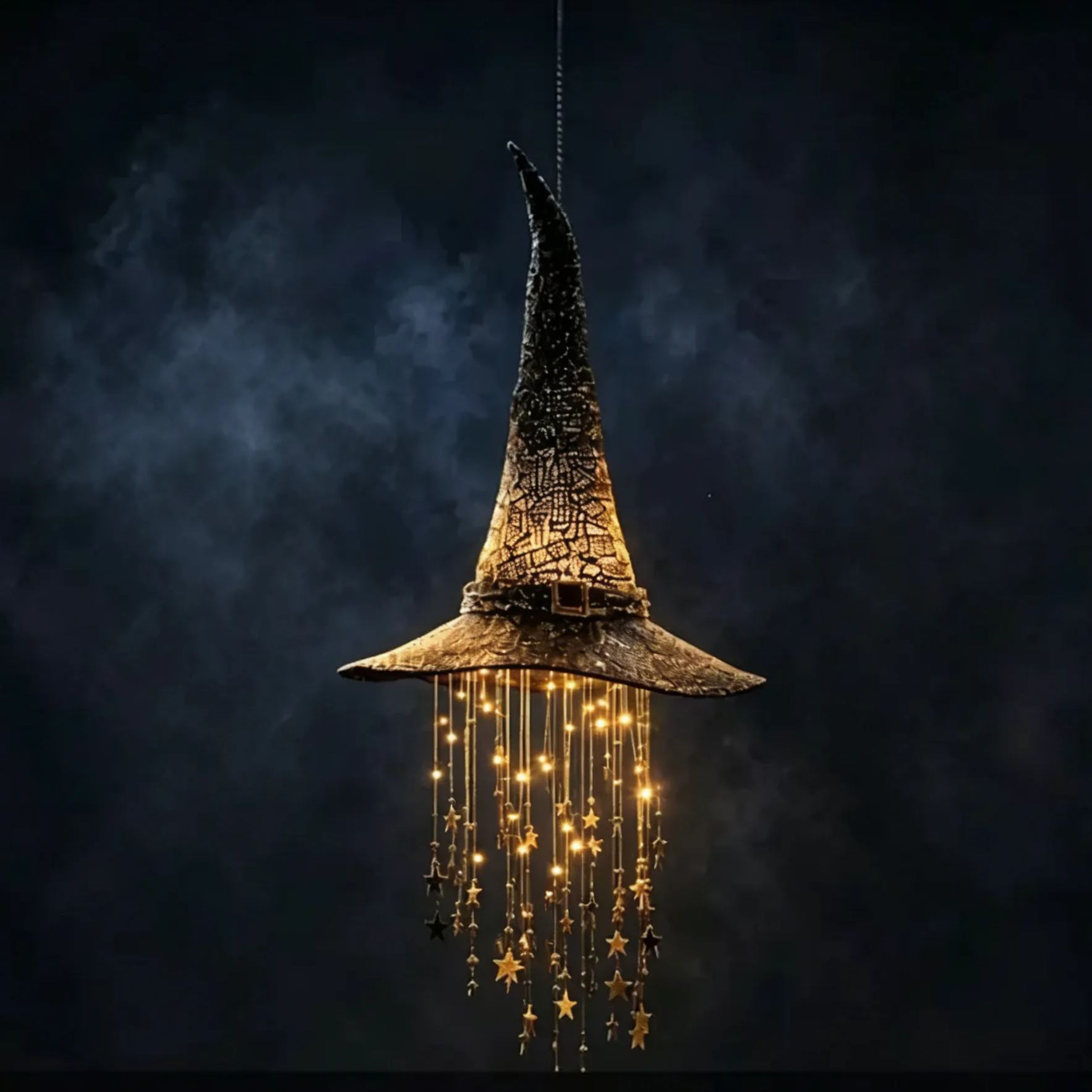 LED Light-Up Witch Hat Halloween Hanging Decor with Bell