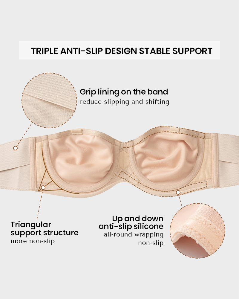 Protmina® Full Support Non-Slip Convertible Bandeau Bra-Black+Nude