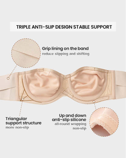 Protmina® Full Support Non-Slip Convertible Bandeau Bra-Black+Nude