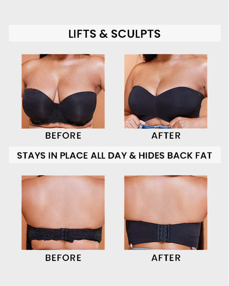 Protmina® Full Support Non-Slip Convertible Bandeau Bra-Black+Nude