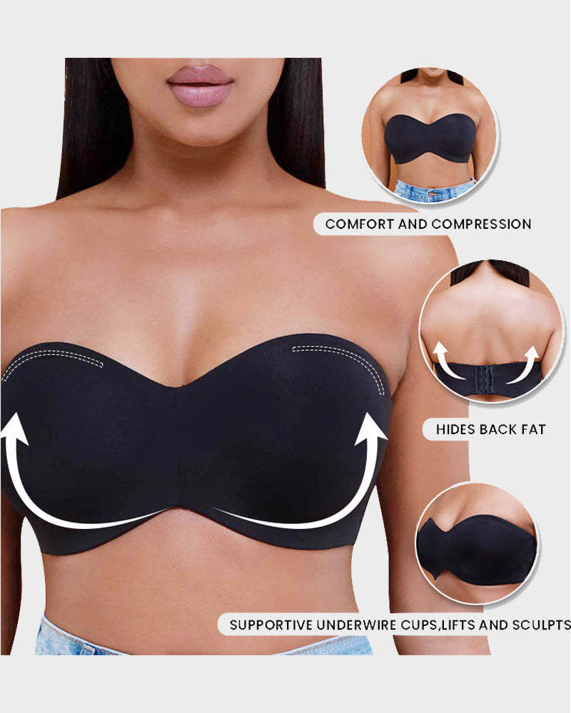 Protmina® Full Support Non-Slip Convertible Bandeau Bra-Black+Nude