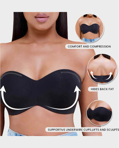 Protmina® Full Support Non-Slip Convertible Bandeau Bra-Black+Nude