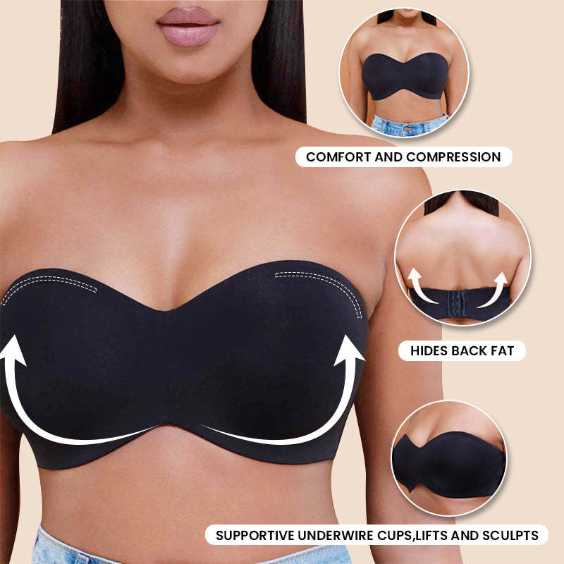Protmina® Full Support Non-Slip Convertible Bandeau Bra-Black+Nude