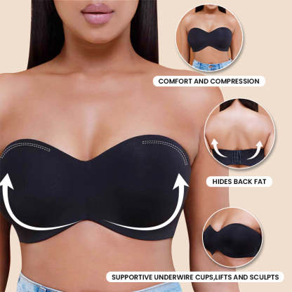 Protmina® Full Support Non-Slip Convertible Bandeau Bra-Black+Nude
