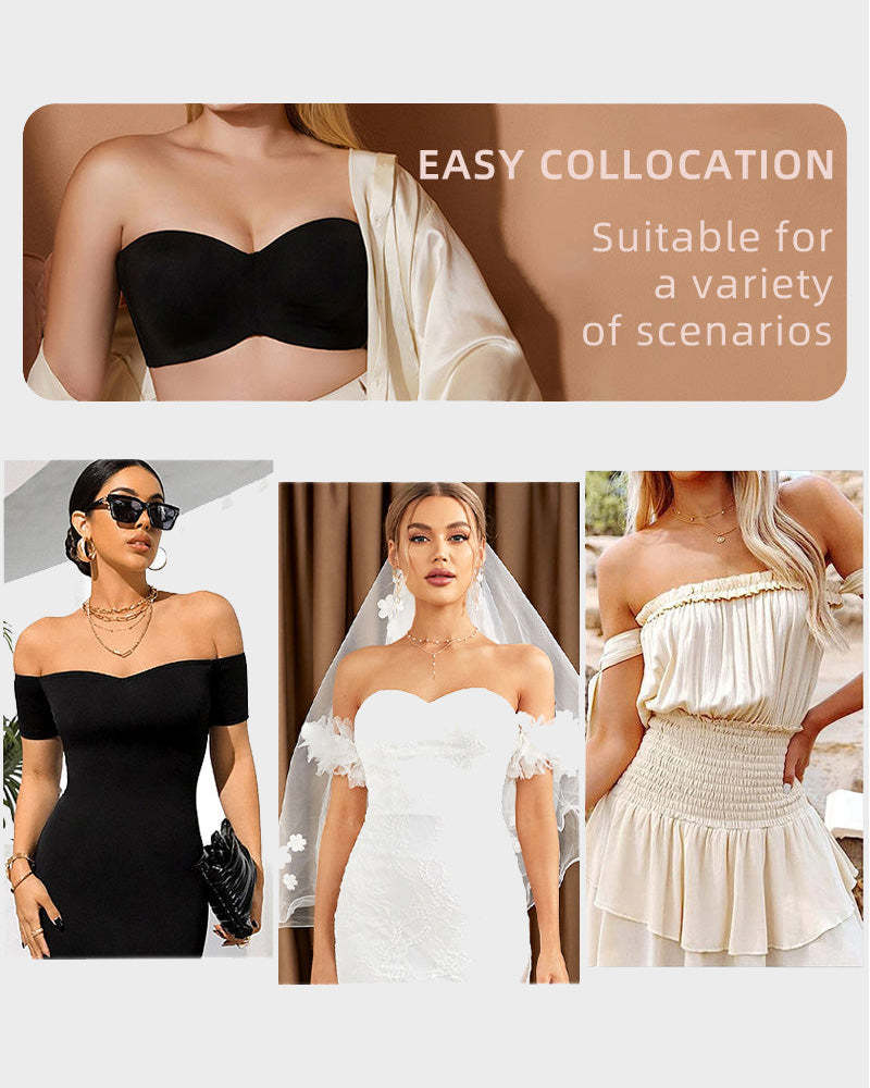 Protmina® Full Support Non-Slip Convertible Bandeau Bra-Black+Nude