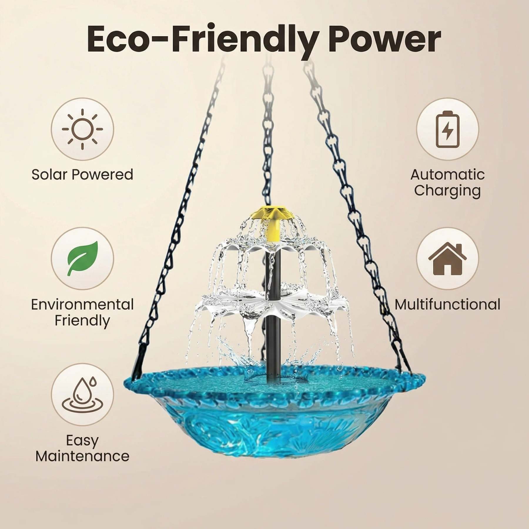 🔥🔥New Year 70% Off--Solar Cascade Hanging Bird Bath Fountain