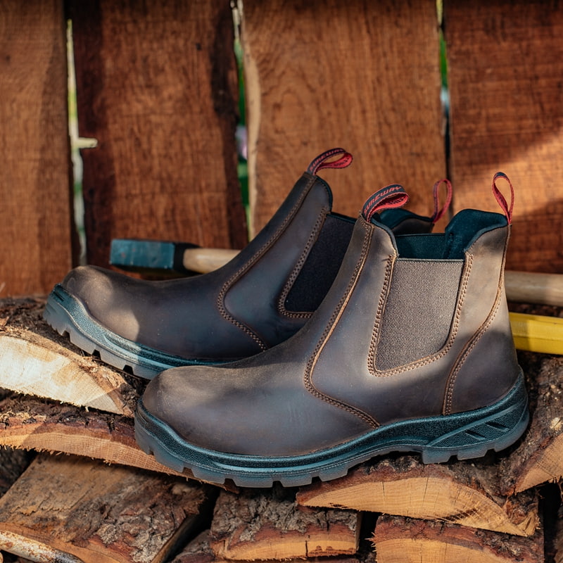 SUREWAY Men's Slip-On Work Boots,Fire Station Mechanic Chelsea Work Boots, Industrial Construction Shoes 