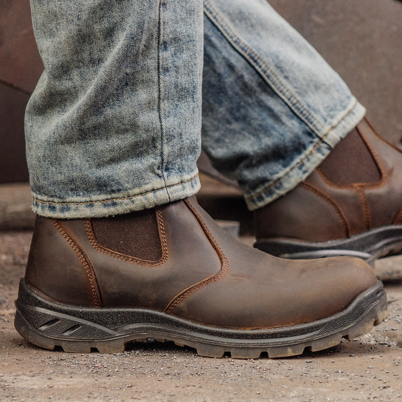 SUREWAY Men's Slip-On Work Boots,Fire Station Mechanic Chelsea Work Boots, Industrial Construction Shoes 