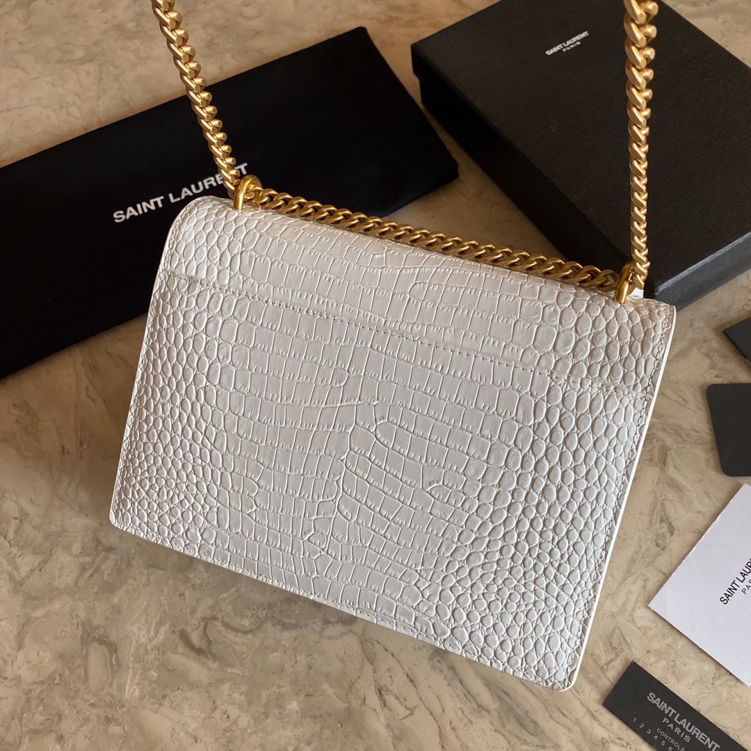 YSL SUNSET MEDIUM CHAIN BAG IN CROCODILE-EMBOSSED SHINY LEATHER
