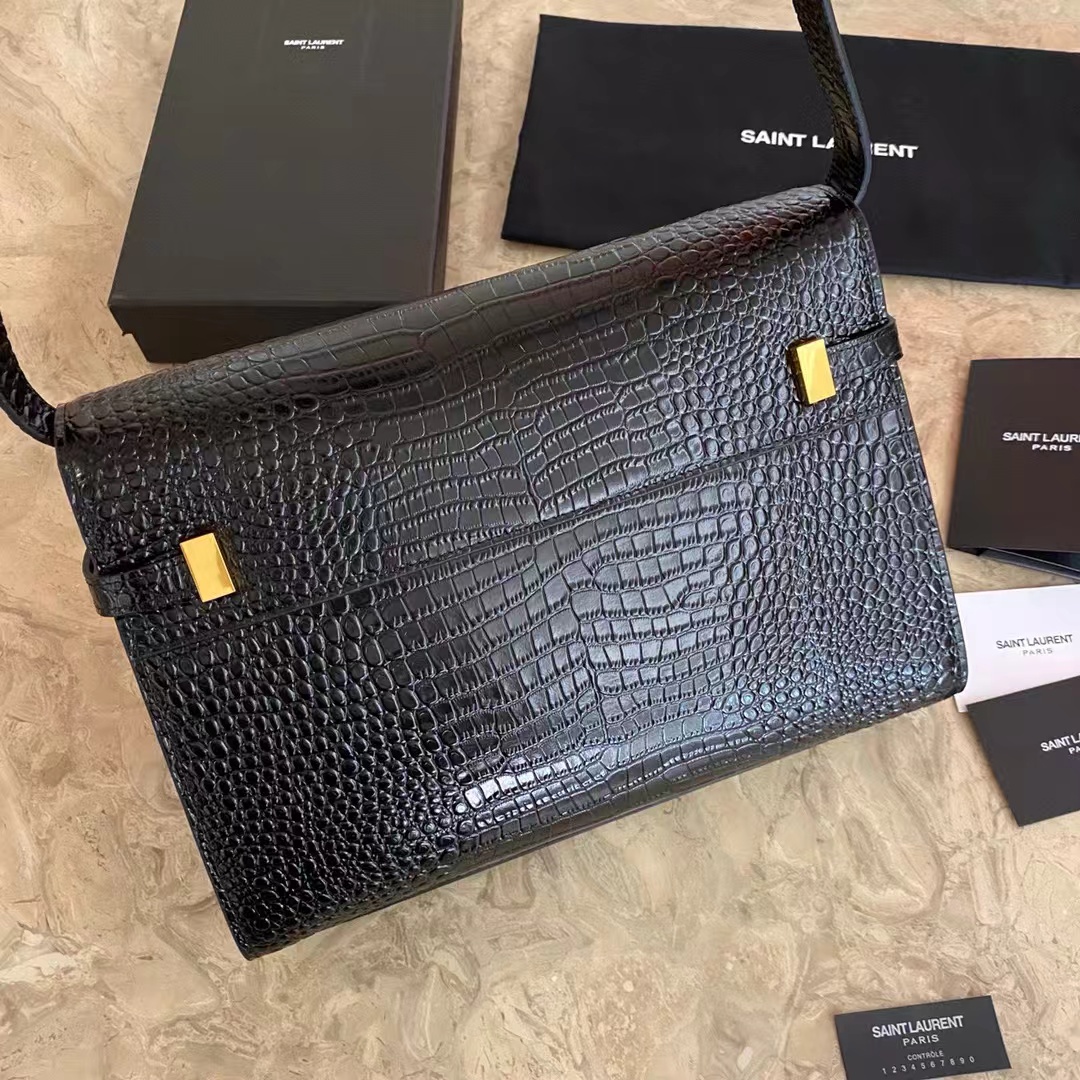 YSL MANHATTAN IN CROCODILE-EMBOSSED SHINY LEATHER