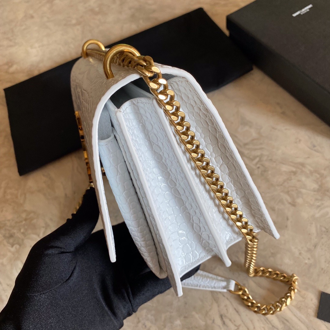 YSL SUNSET MEDIUM CHAIN BAG IN CROCODILE-EMBOSSED SHINY LEATHER