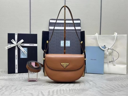 Prada Arqué leather shoulder bag with flap