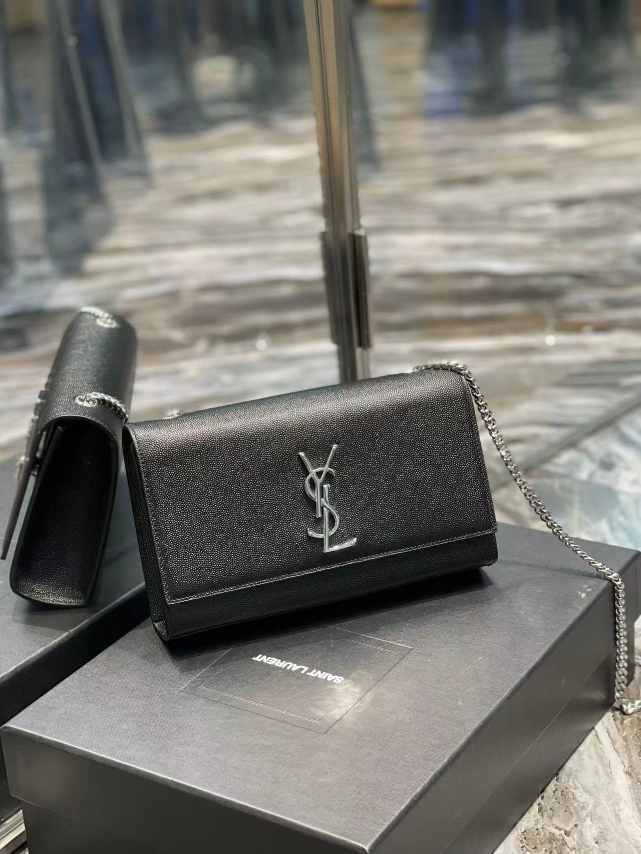 YSL KATE MEDIUM IN GRAIN DE POUDRE EMBOSSED LEATHER
