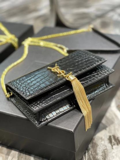 YSL KATE SMALLTASSELIN CROCODILE-EMBOSSED LEATHER