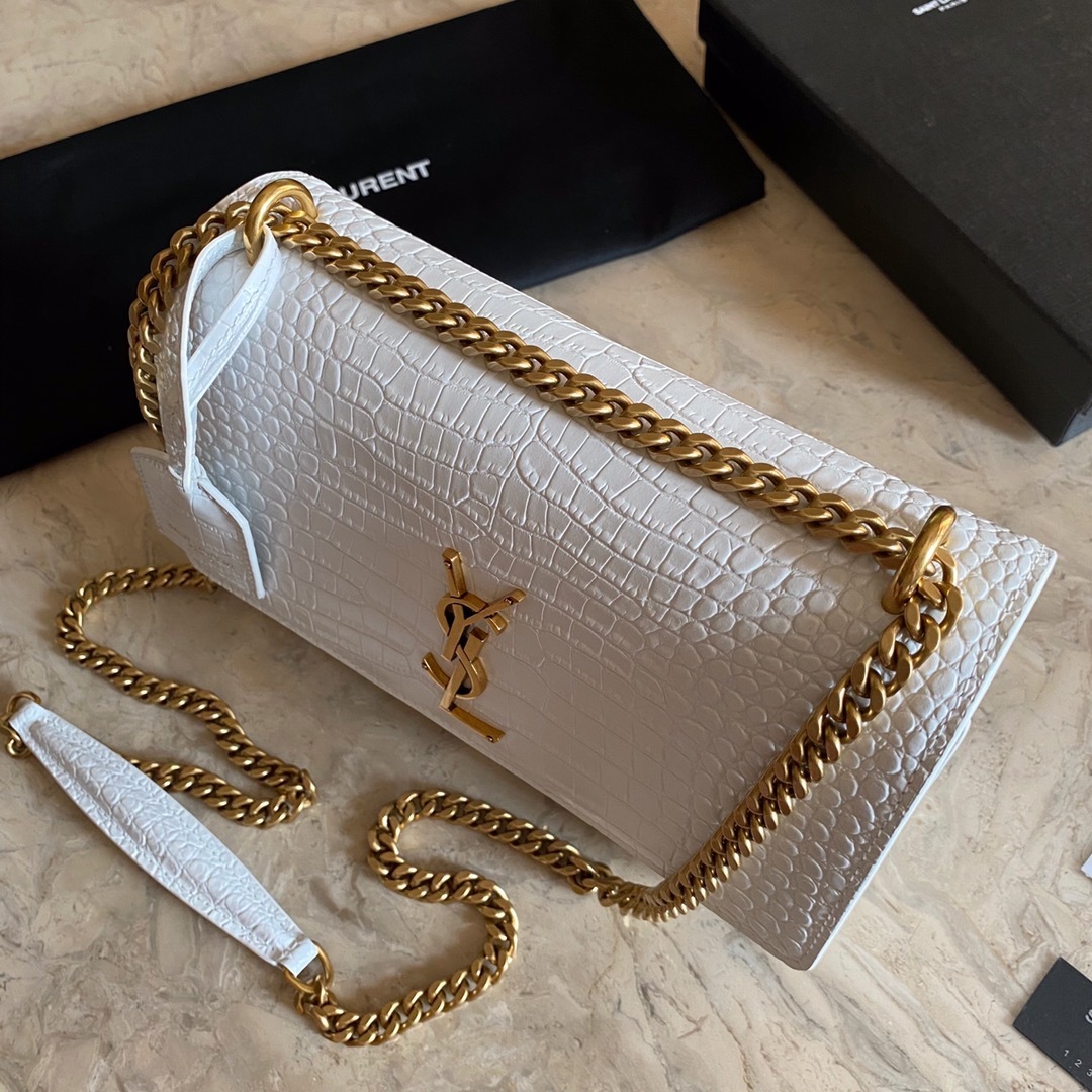 YSL SUNSET MEDIUM CHAIN BAG IN CROCODILE-EMBOSSED SHINY LEATHER