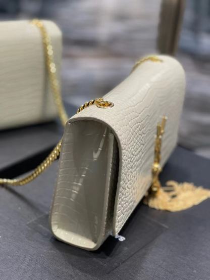 YSL KATE MEDIUM CHAIN BAG WITH TASSEL IN EMBOSSED CROCODILE SHINY LEATHER