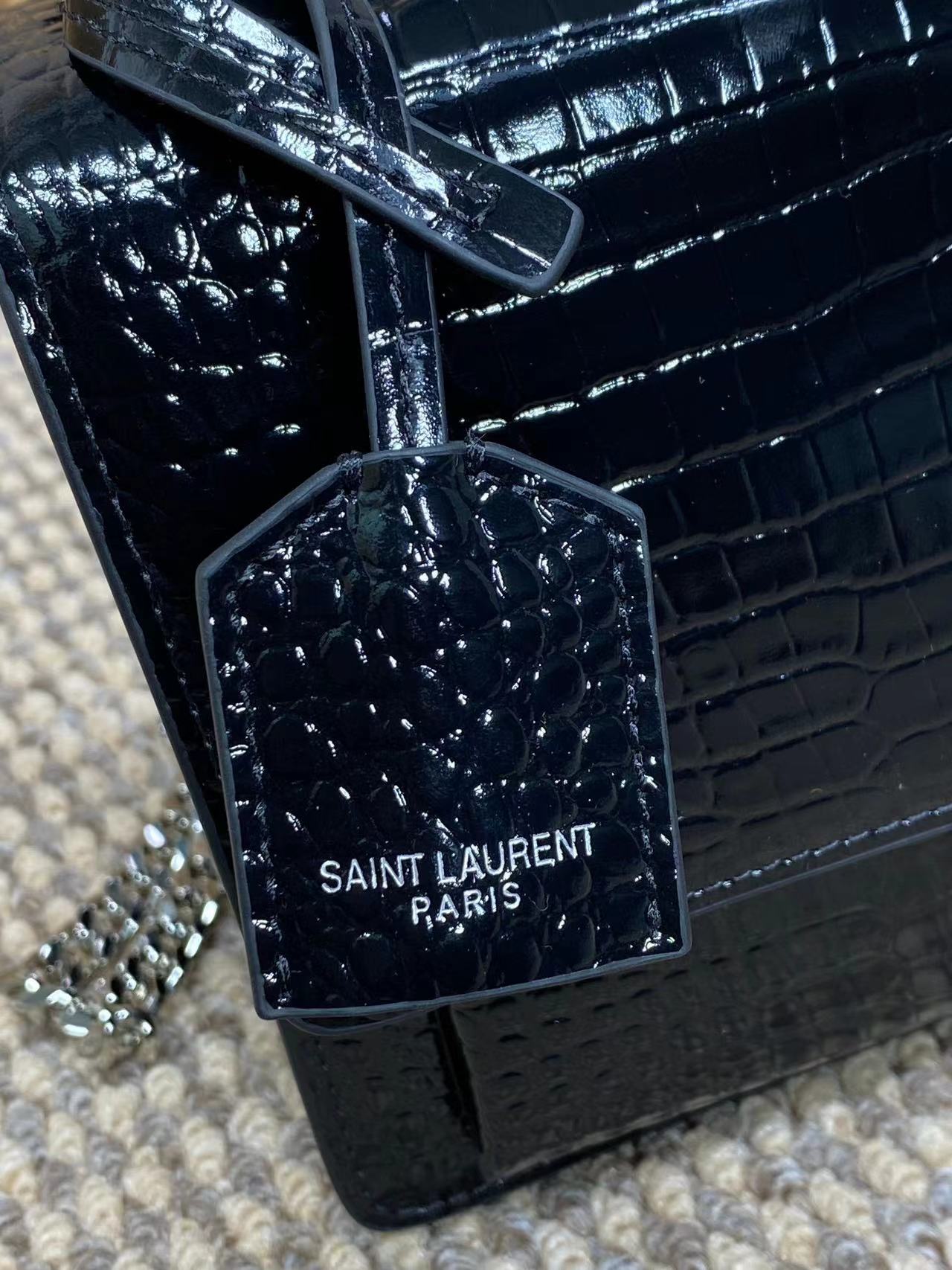 YSL SUNSET MEDIUM CHAIN BAG IN CROCODILE-EMBOSSED SHINY LEATHER