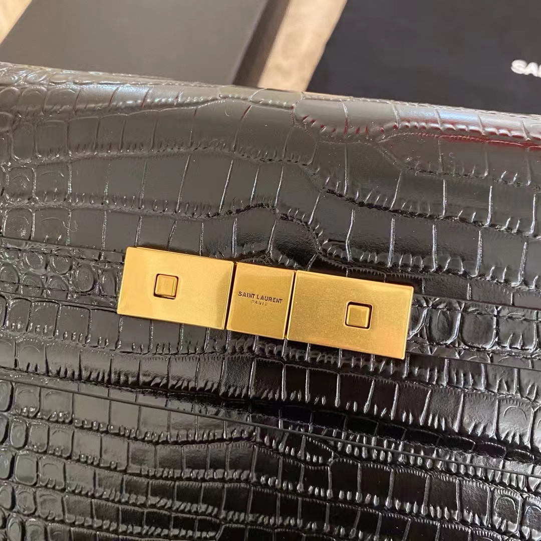 YSL MANHATTAN IN CROCODILE-EMBOSSED SHINY LEATHER