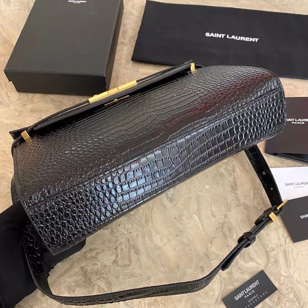 YSL MANHATTAN IN CROCODILE-EMBOSSED SHINY LEATHER