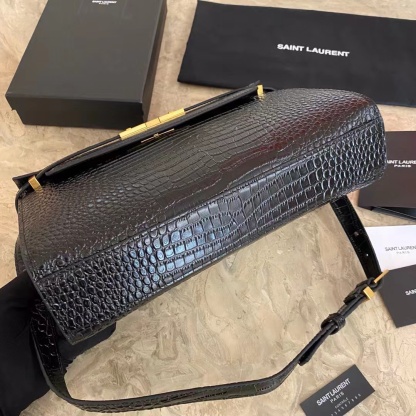 YSL MANHATTAN IN CROCODILE-EMBOSSED SHINY LEATHER