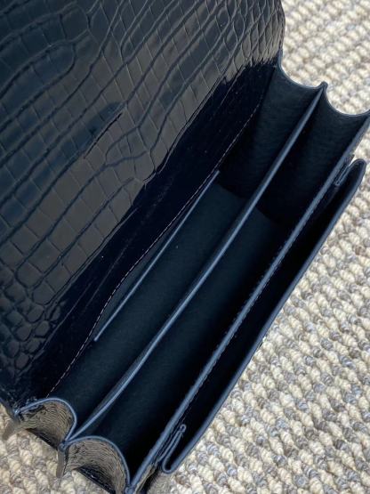 YSL SUNSET MEDIUM CHAIN BAG IN CROCODILE-EMBOSSED SHINY LEATHER