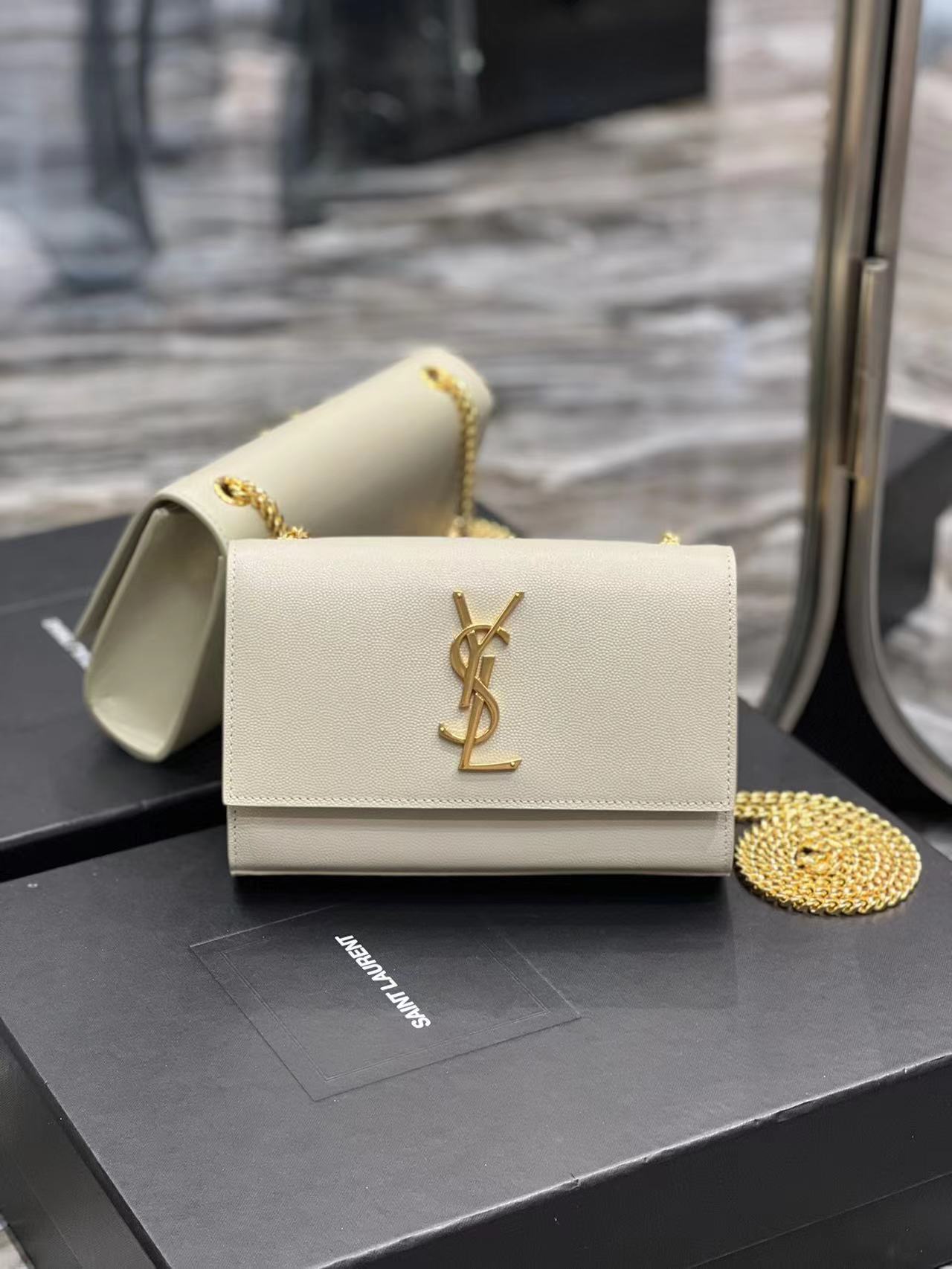 YSL KATE SMALL IN GRAIN DE POUDRE EMBOSSED LEATHER