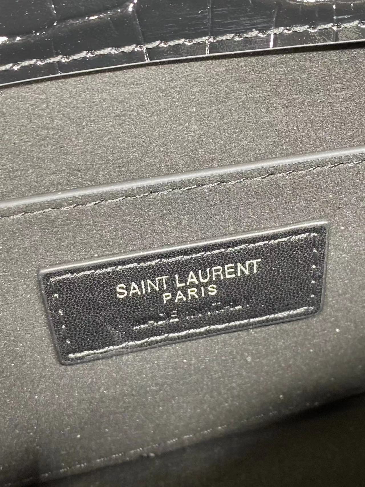 YSL SUNSET MEDIUM CHAIN BAG IN CROCODILE-EMBOSSED SHINY LEATHER