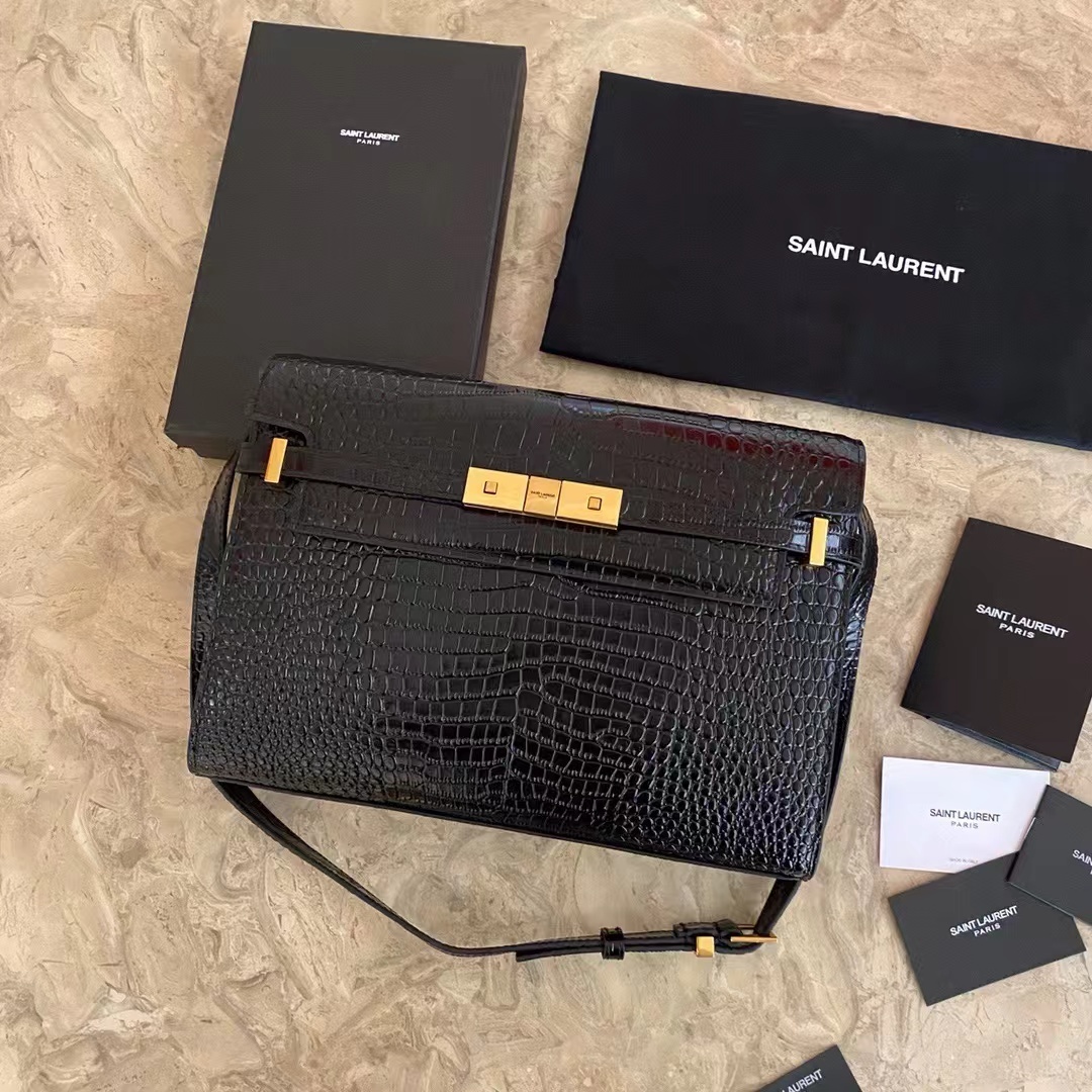 YSL MANHATTAN IN CROCODILE-EMBOSSED SHINY LEATHER