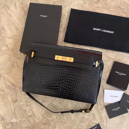 YSL MANHATTAN IN CROCODILE-EMBOSSED SHINY LEATHER